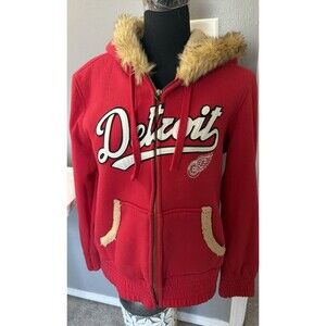 G III Detroit Red Wings Hooded Sherpa Sweat/Jacket Stitched Womens Hoodie Sz XL
